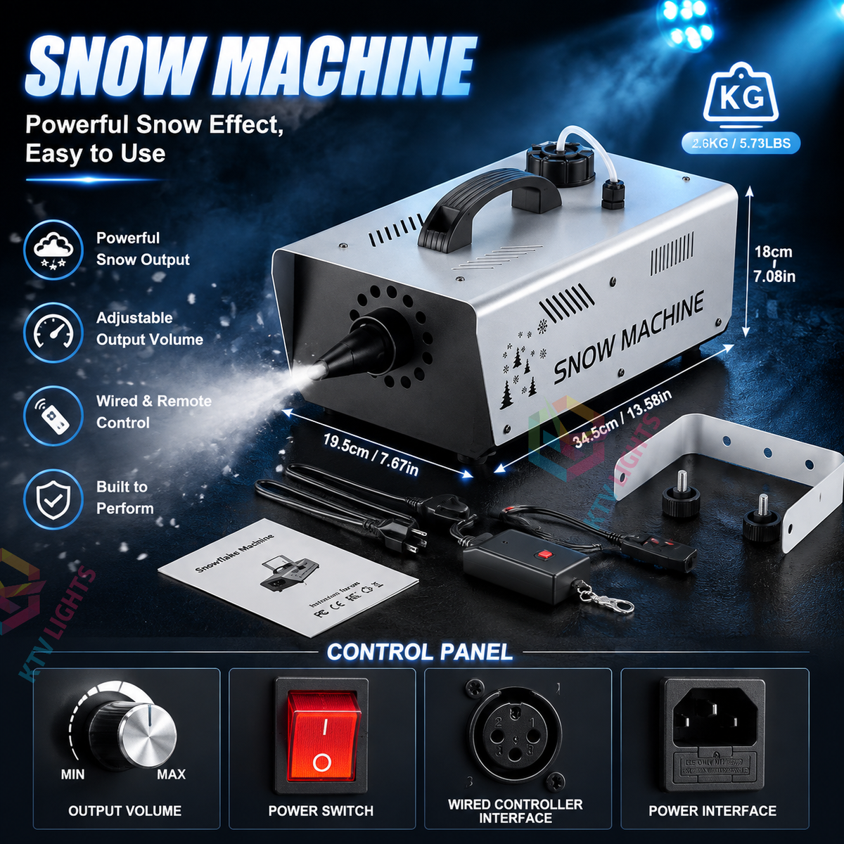 KTVLIGHTS 1000W Snow Machine with Remote Control-H3