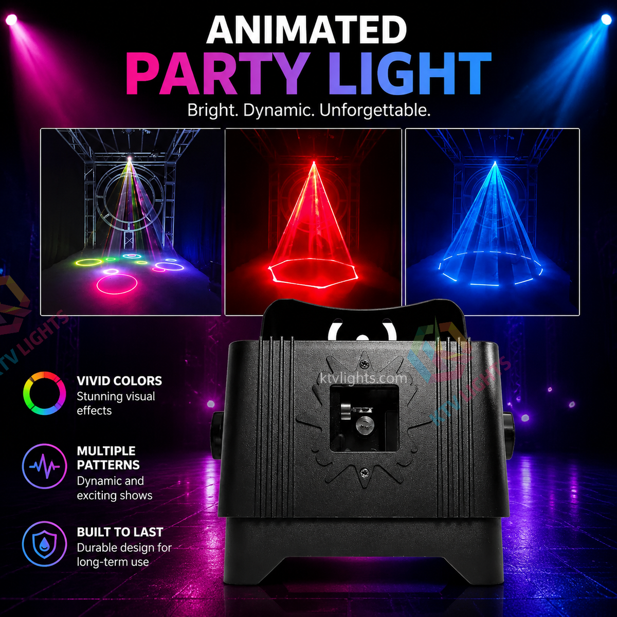 KTVLIGHTS 3W RGB 3D Animation IP65 Waterproof DMX Outdoor Laser Light-A23