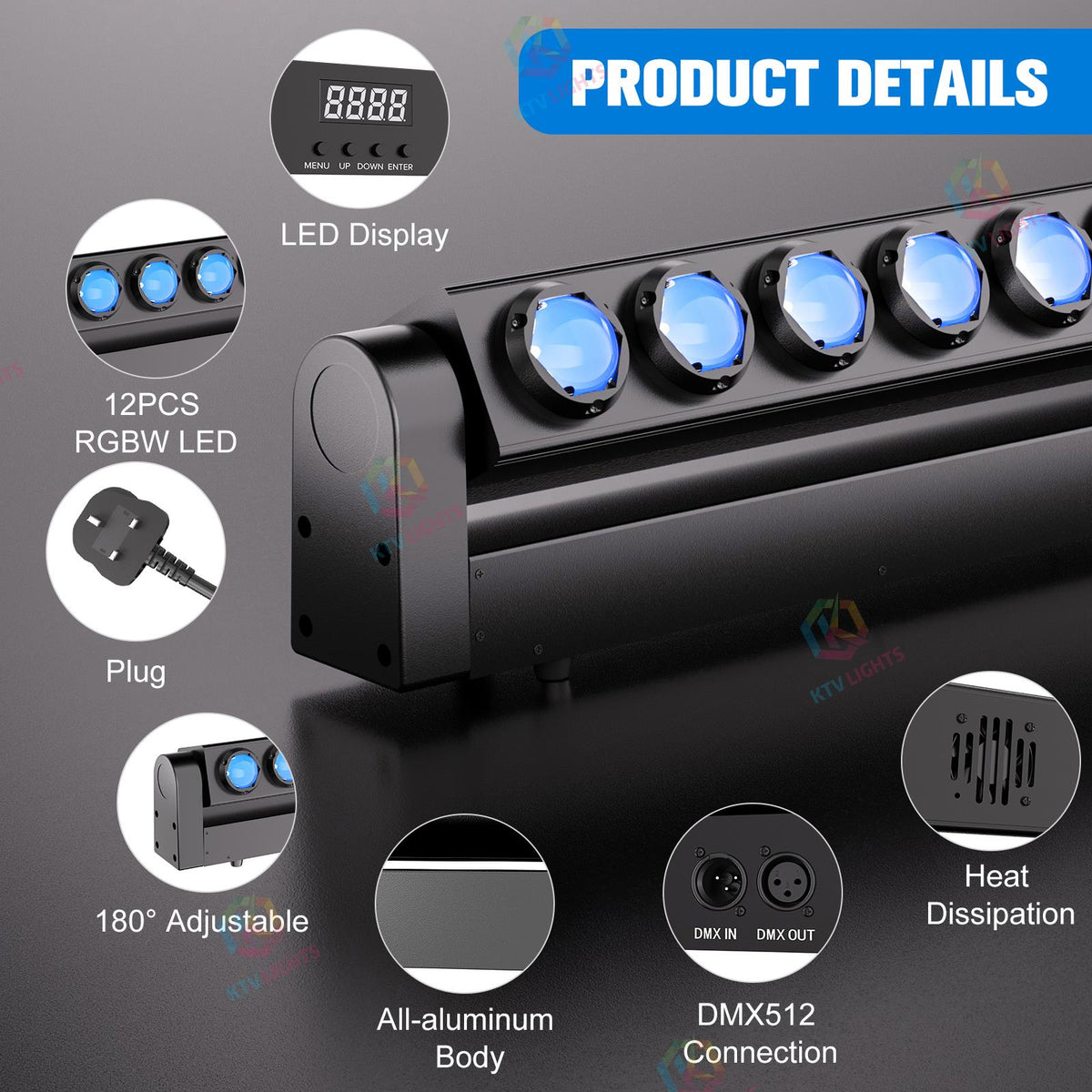KTVLIGHTS 180W LED Moving Head Beam Bar Wall Washer Light-X17