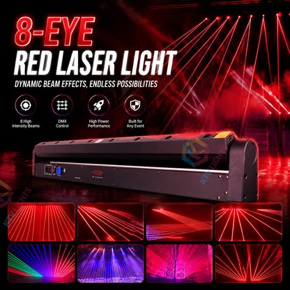 KTVLIGHTS 8-Hole Red Laser Light – DJ Stage Beam Effect Light – DMX512-B4