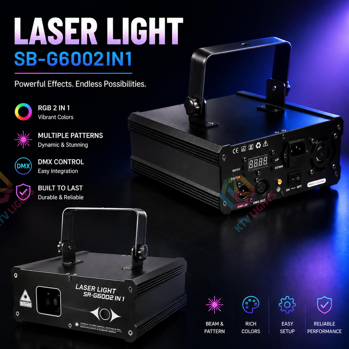 KTVLIGHTS RGB 2-in-1 Laser Beam and Line-Scan DMX Stage Light-B11