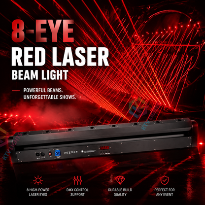 KTVLIGHTS 8-Hole Red Laser Light – DJ Stage Beam Effect Light – DMX512-B4