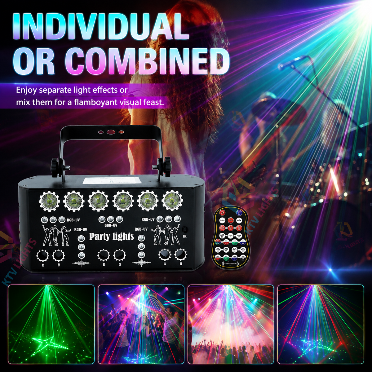 KTVLIGHTS 27 Hole 4-in-1 RGB Laser Light DJ Stage Party Projector-B5