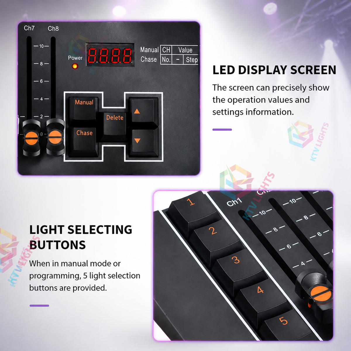 KTVLIGHTS Portable Rechargeable DMX512 Stage Lighting Console-D9