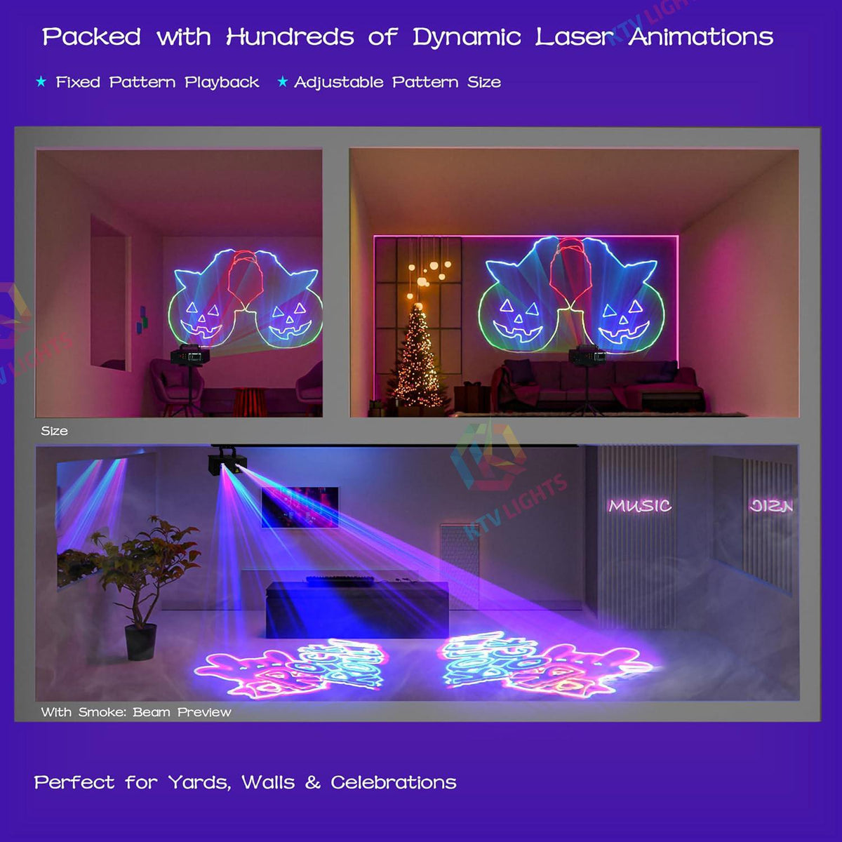 KTVLIGHTS APP Control Dual Head RGB Laser Stage Light DJ Projector-A37