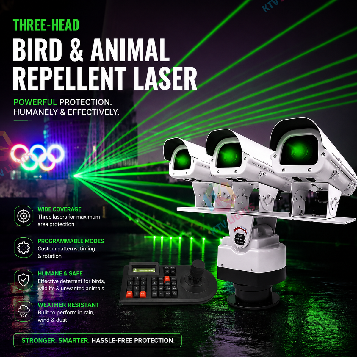 Three-headed bird and animal repelling laser light - B56