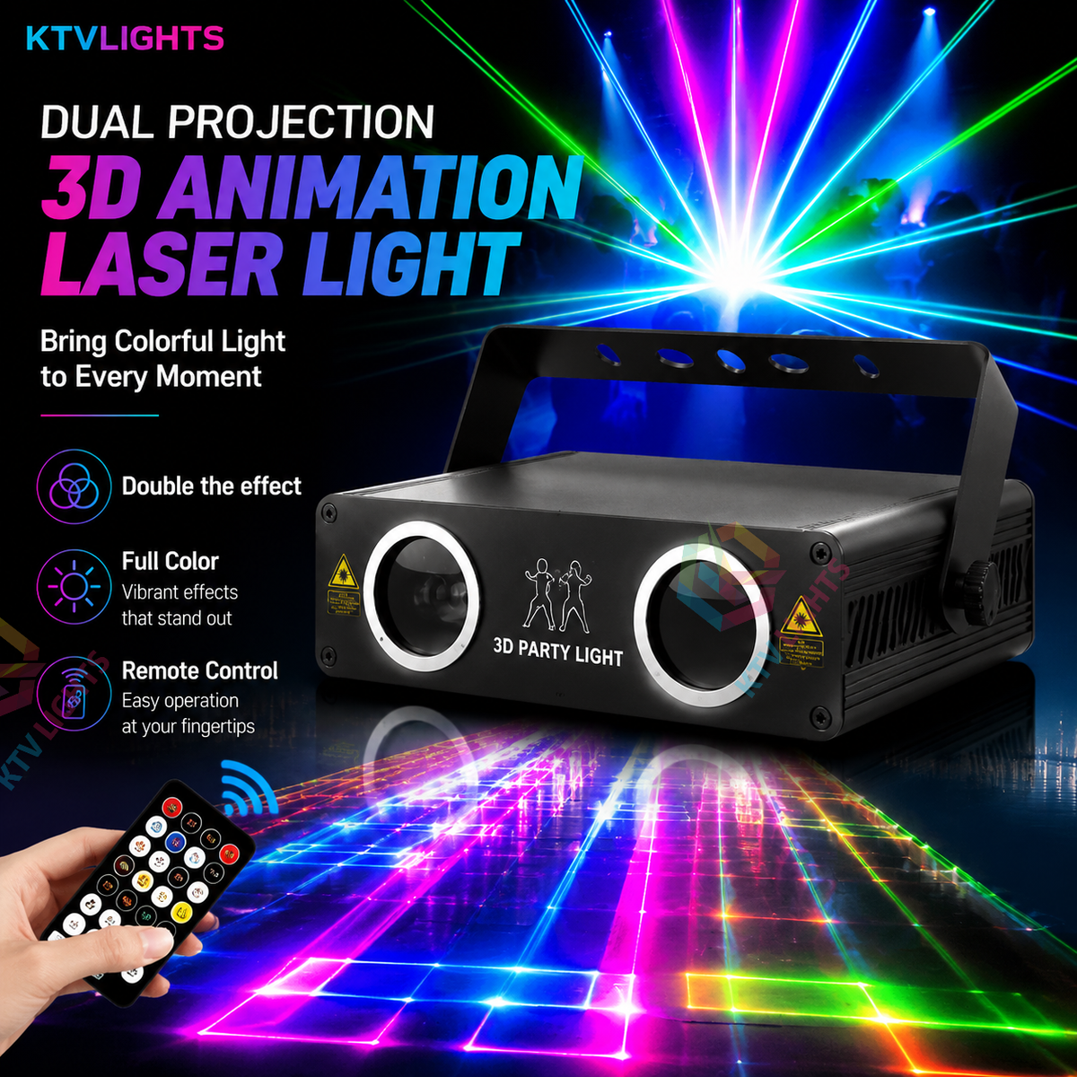 KTVLIGHTS RGB 3D Animation Laser Light – DJ Stage Effects – DMX512- A28