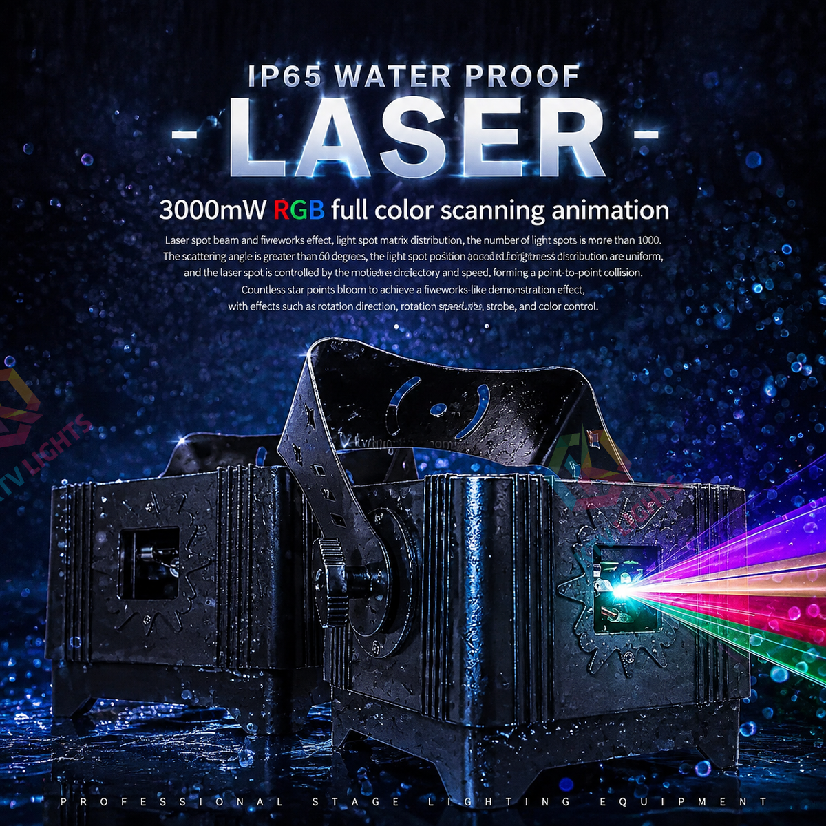 KTVLIGHTS 3W RGB 3D Animation IP65 Waterproof DMX Outdoor Laser Light-A23