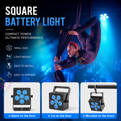 KTVLIGHTS 60W RGBWA UV DMX Voice-Activated Rechargeable PAR-P72
