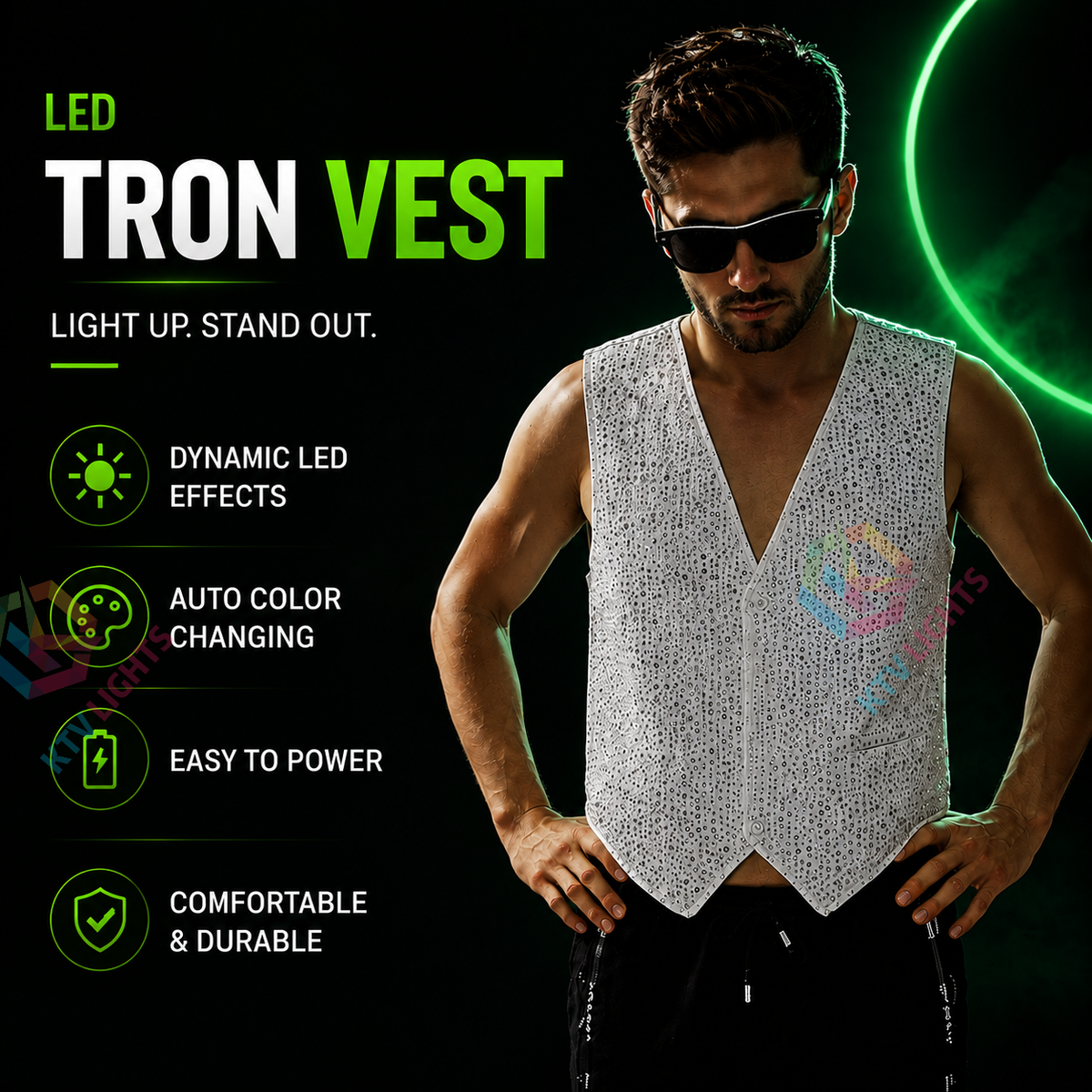 KTVLIGHTS Colorful LED Vest for Rave Parties & Festivals-M5