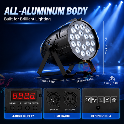 KTVLIGHTS 18x10W RGB 6-in-1 LED Stage PAR Light-P38