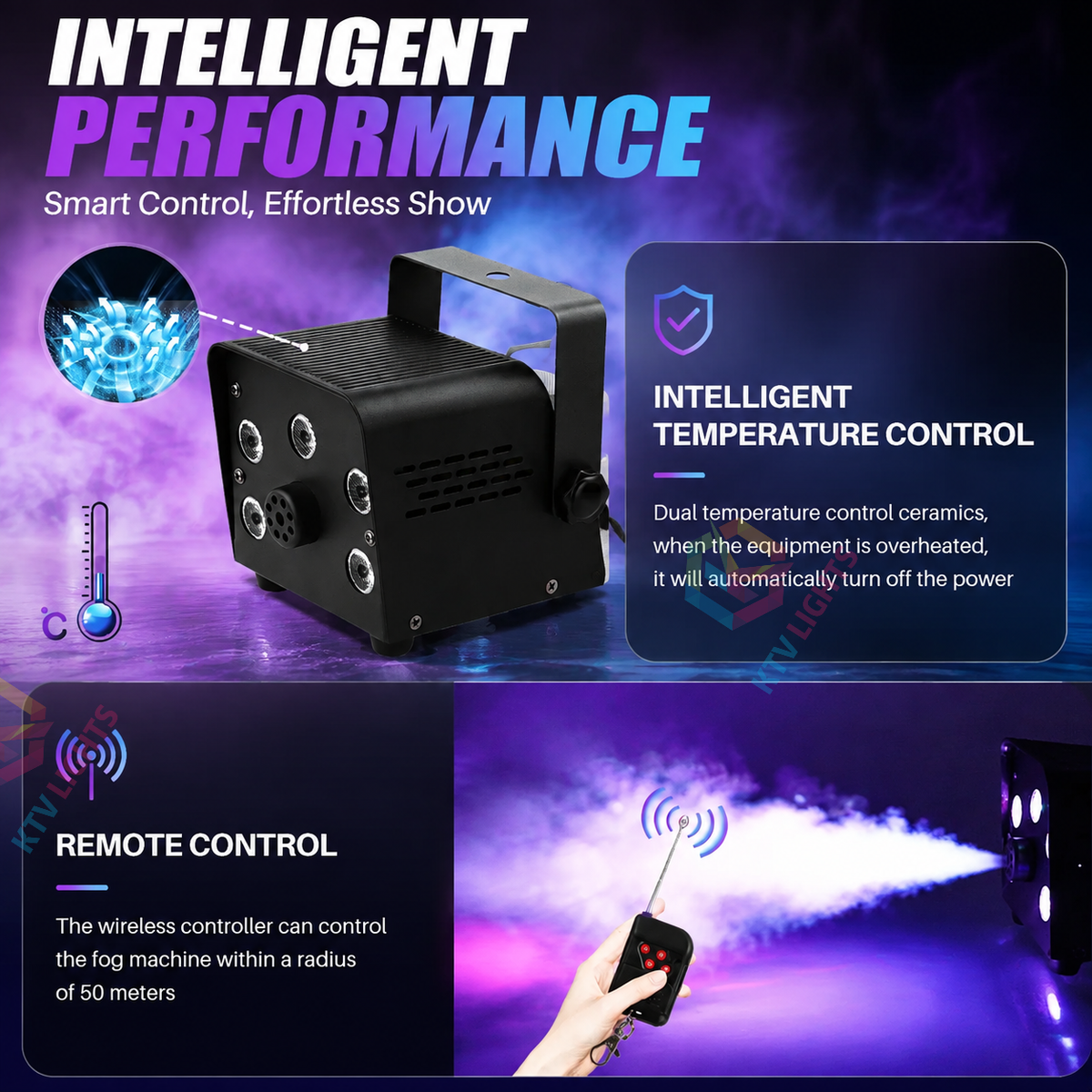 KTVLIGHTS 500W Colored Smoke Machine with Remote Control-Y4