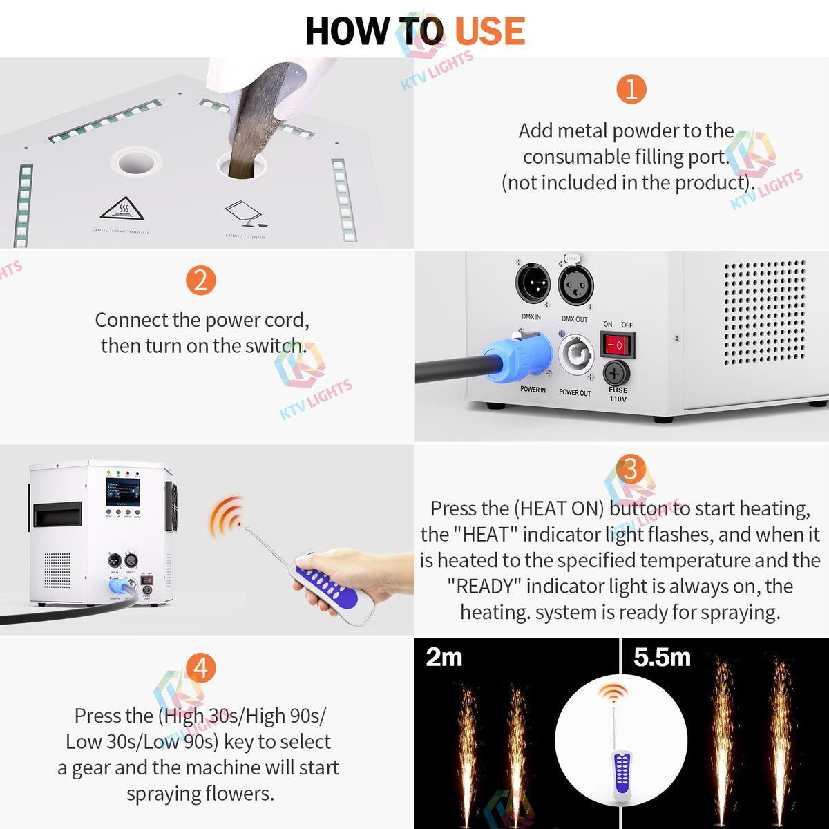 KTVLIGHTS 700W Hexagonal RGB LED Cold Spark Machine-H5