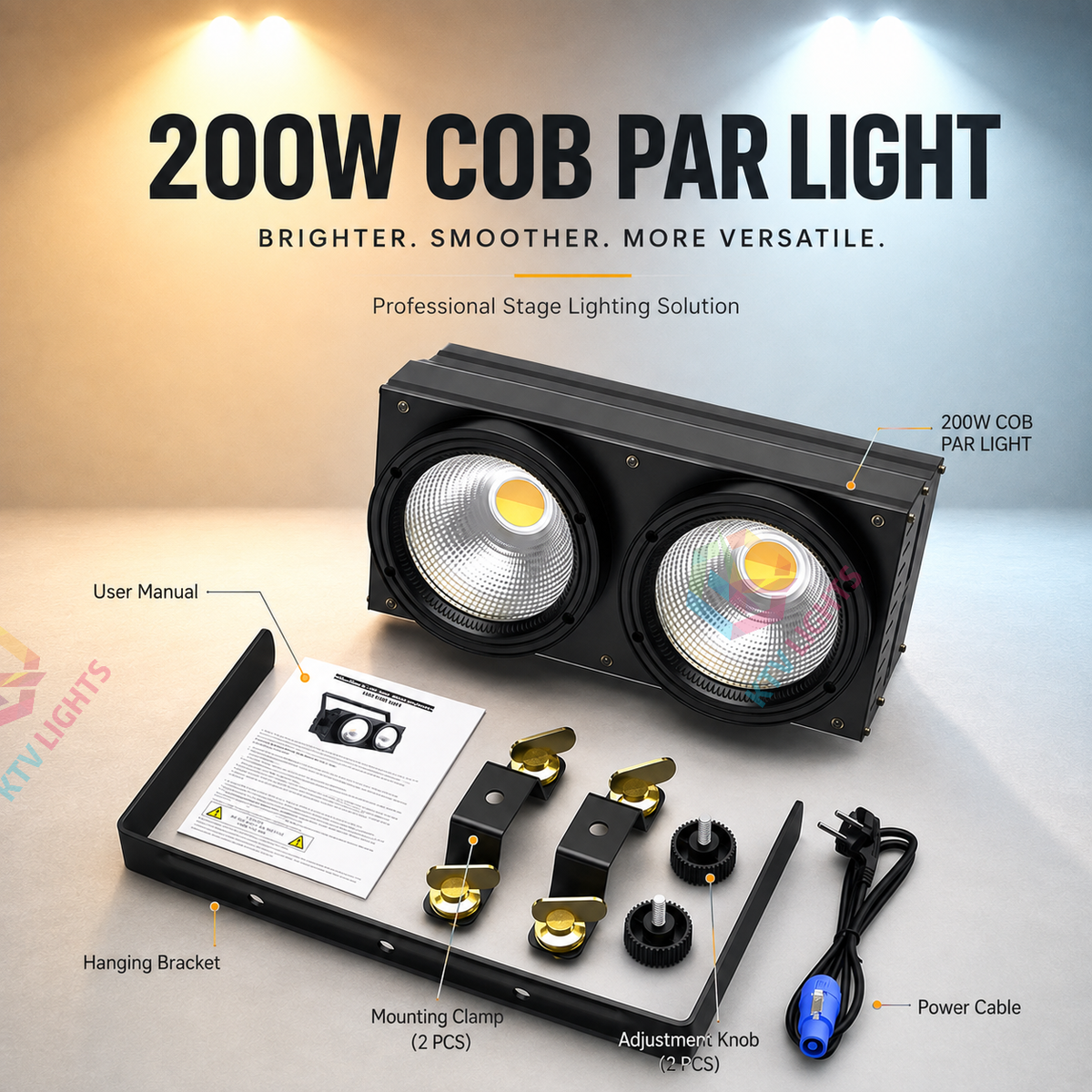 KTVLIGHTS 200W COB DMX Voice-Activated LED PAR Light-P67