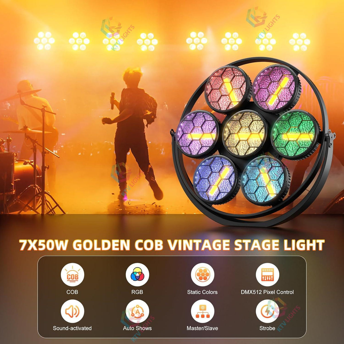 KTVLIGHTS 350W Retro RGB COB Stage Light 4-in-1 PAR Light-F3