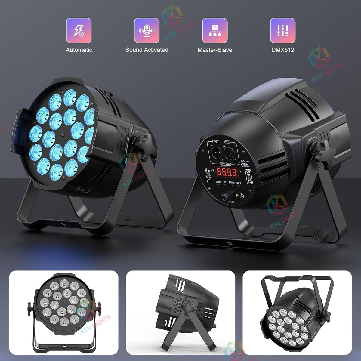 KTVLIGHTS 180W RGBW 4-in-1 LED PAR Light for DJ Stage Events-P3