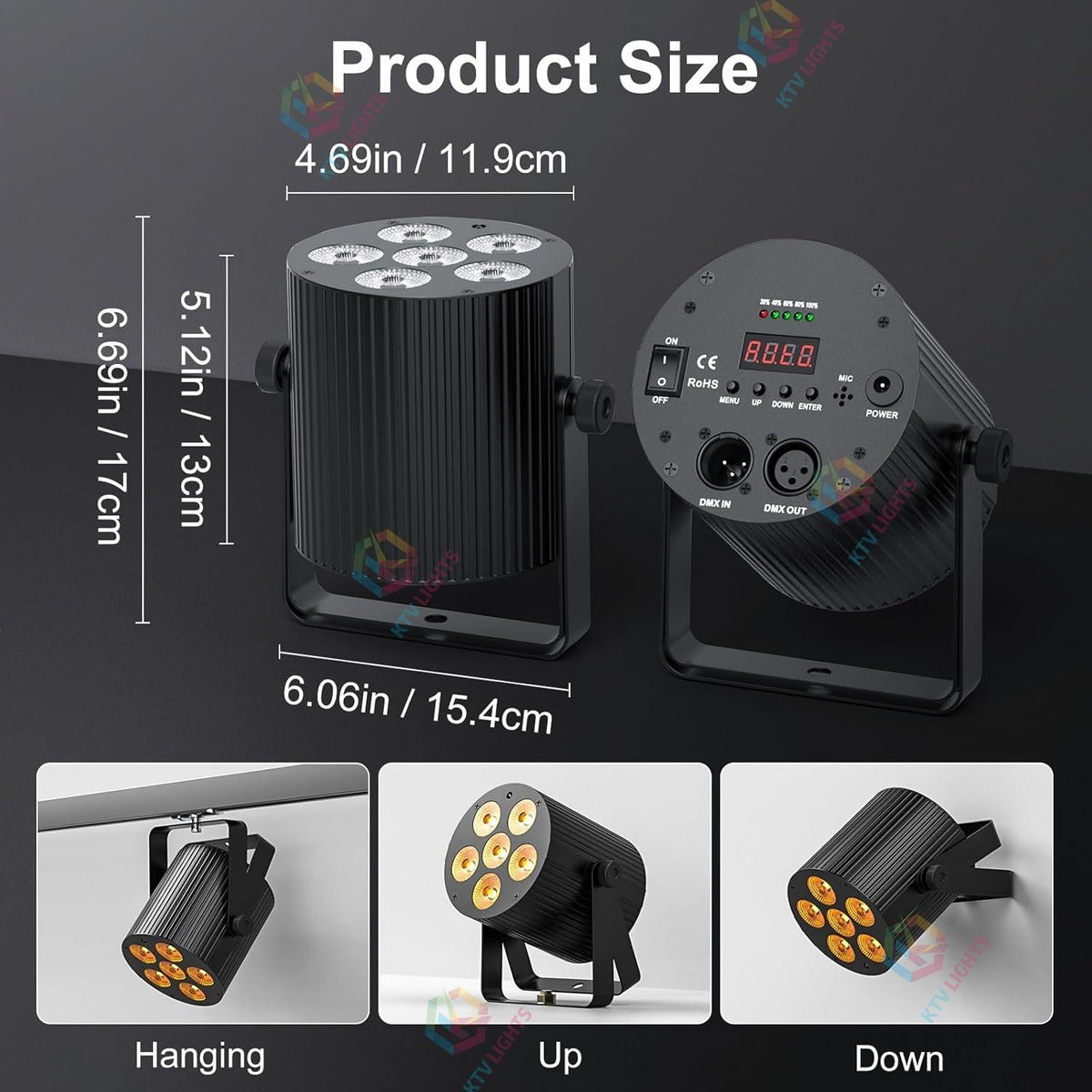 KTVLIGHTS 60W RGBWA UV Rechargeable LED Stage Light-P61