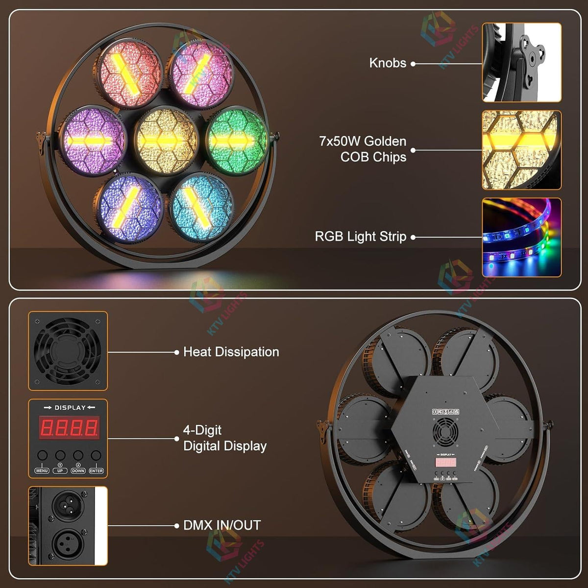 KTVLIGHTS 350W Retro RGB COB Stage Light 4-in-1 PAR Light-F3
