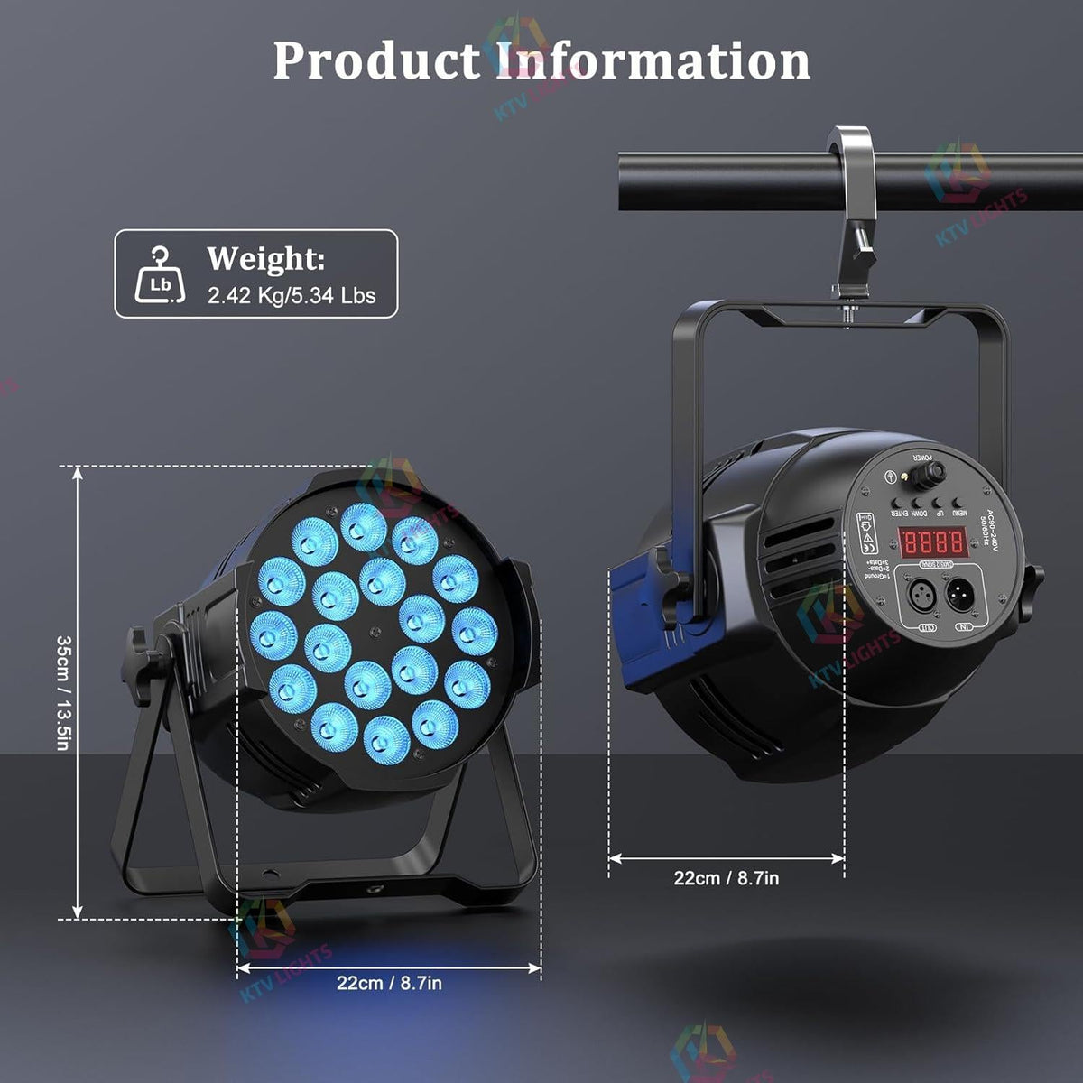 KTVLIGHTS 180W RGBW 4-in-1 LED PAR Light for DJ Stage Events-P3