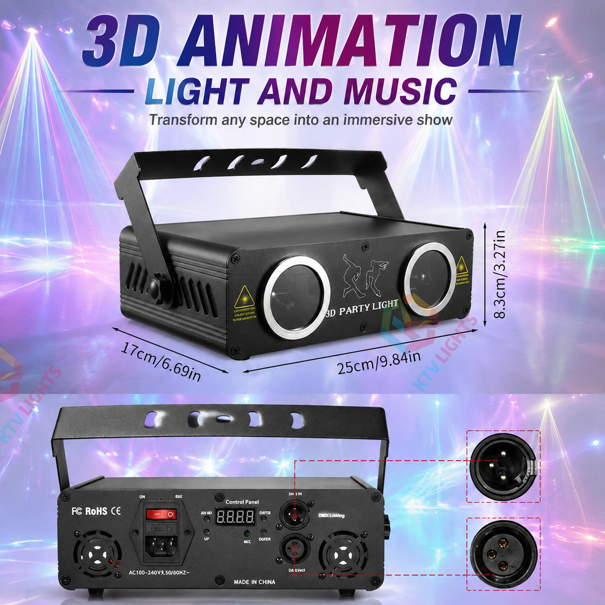 KTVLIGHTS RGB 3D Animation Laser Light – DJ Stage Effects – DMX512- A28