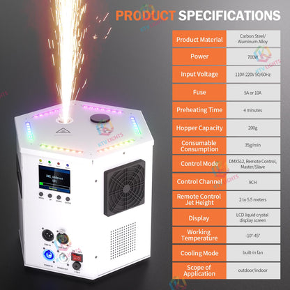 KTVLIGHTS 700W Hexagonal RGB LED Cold Spark Machine-H5