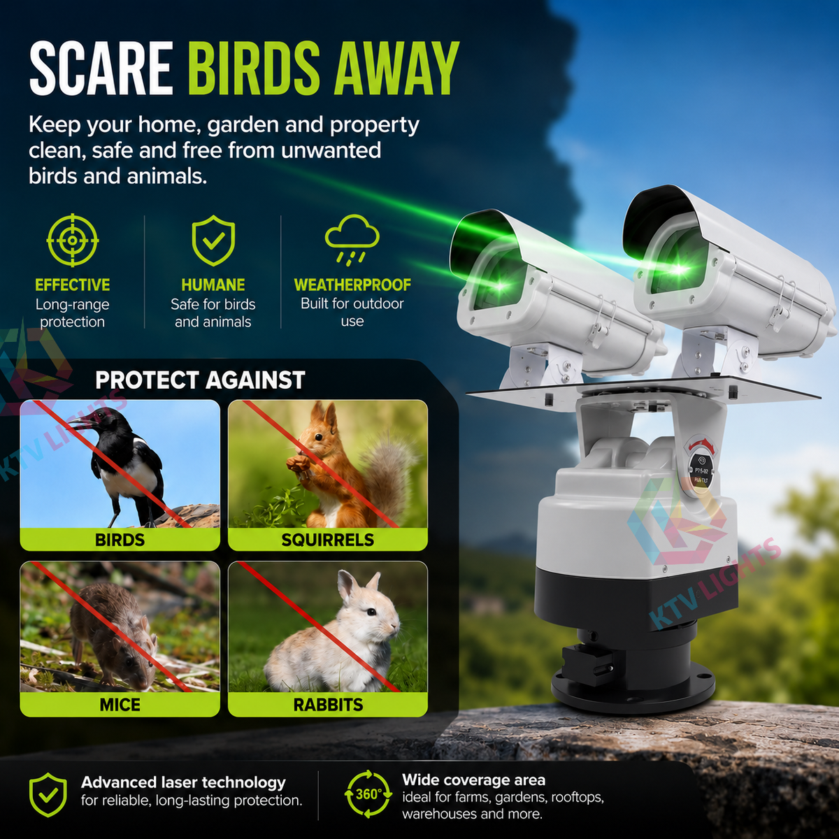 Dual-head programmable professional outdoor bird and animal deterrent laser lights - B29