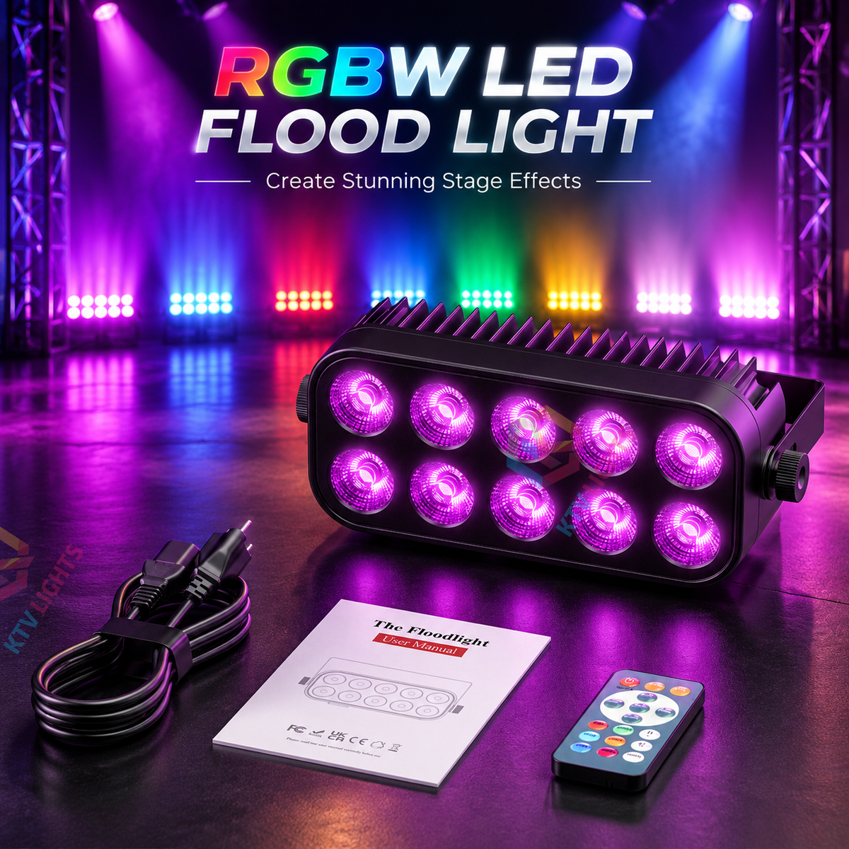 KTVLIGHTS 10x4W RGBW 4-in-1 LED Wall Washer Stage Light-X28