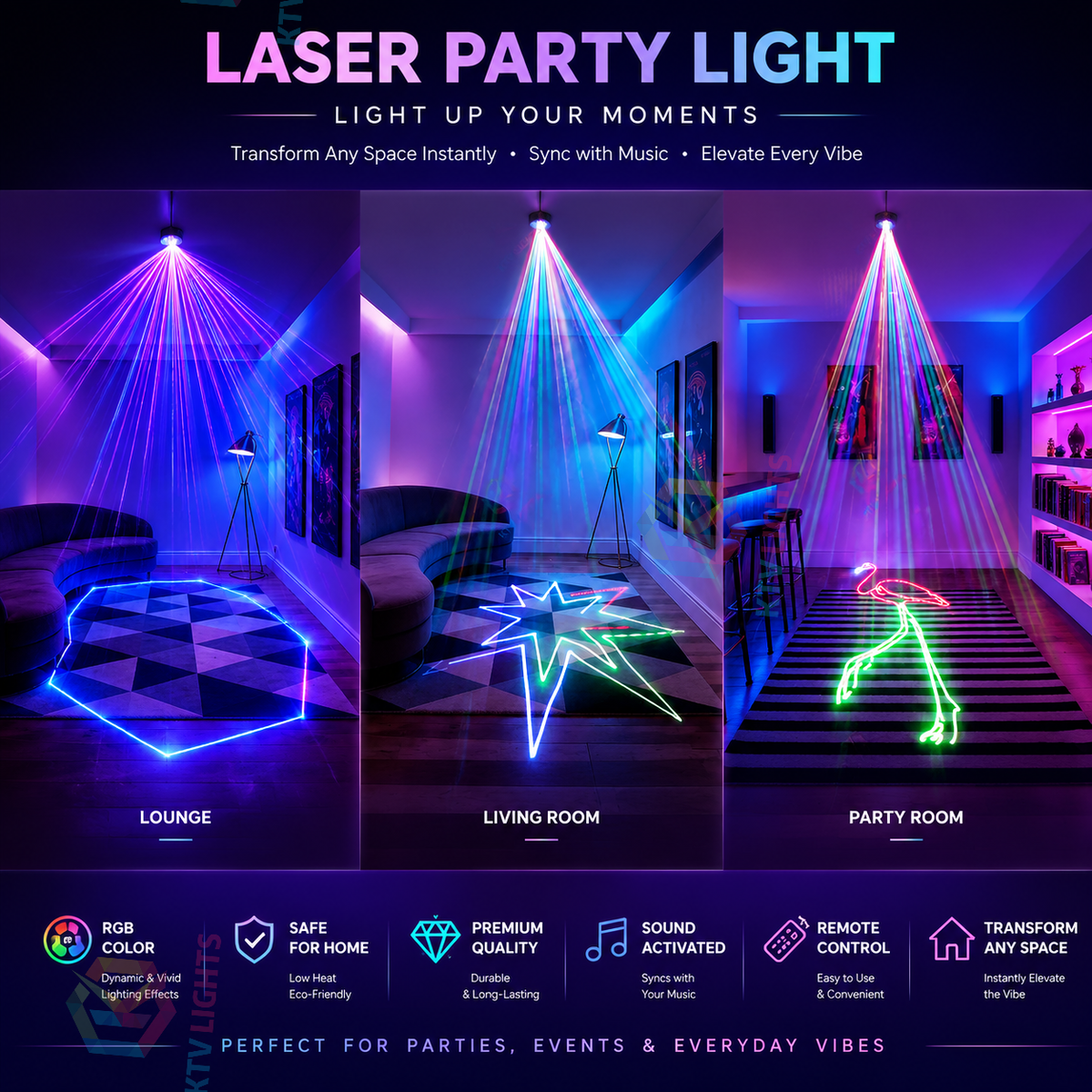 KTVLIGHTS APP Animated Laser Light RGB DJ Party Stage Projector-A13