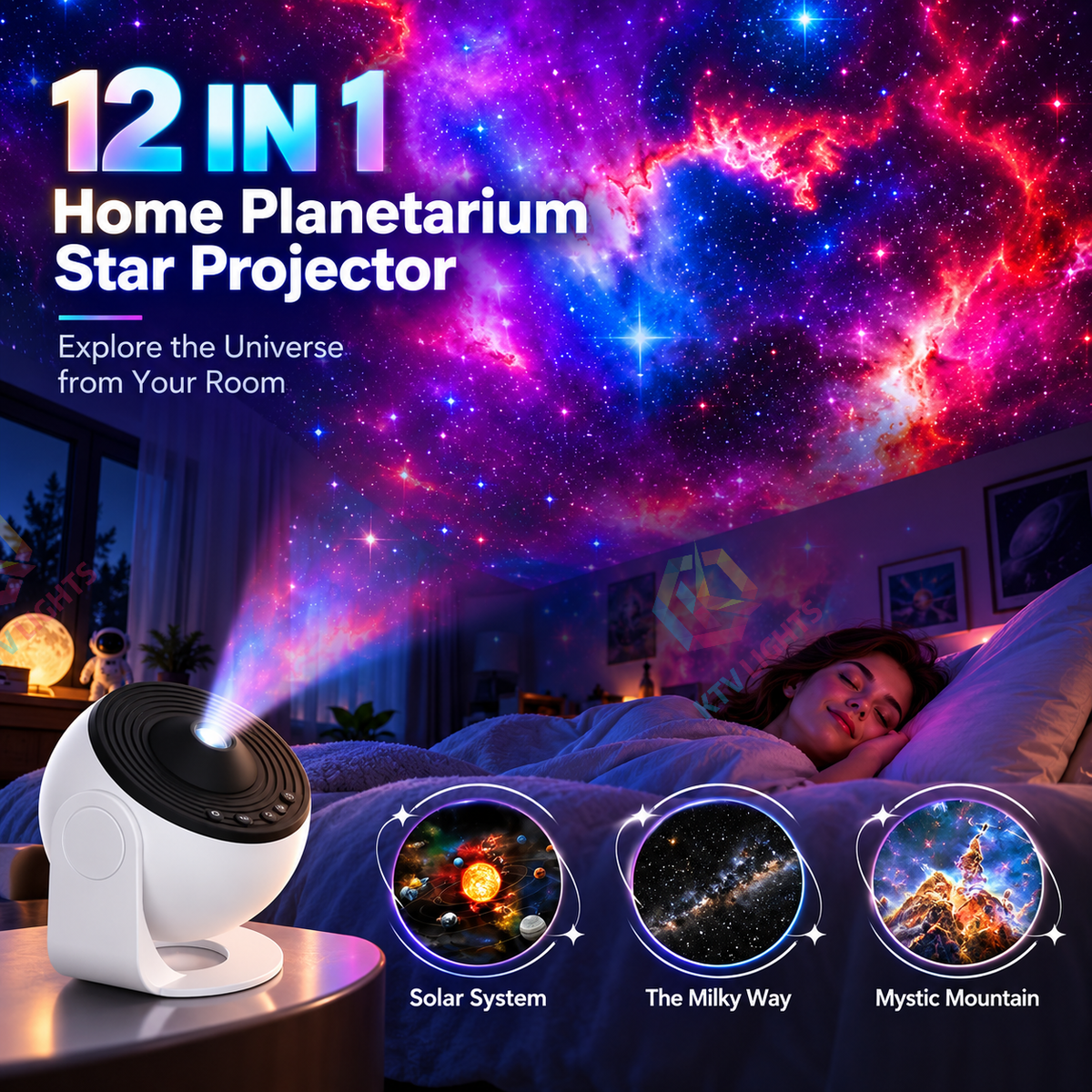 KTVLIGHTS 12-in-1 HD Planetarium Galaxy Star Projector-S52