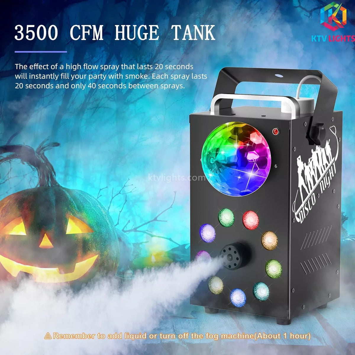 KTVLIGHTS 700W 9-LED RGB Fog Machine with Remote-Y3