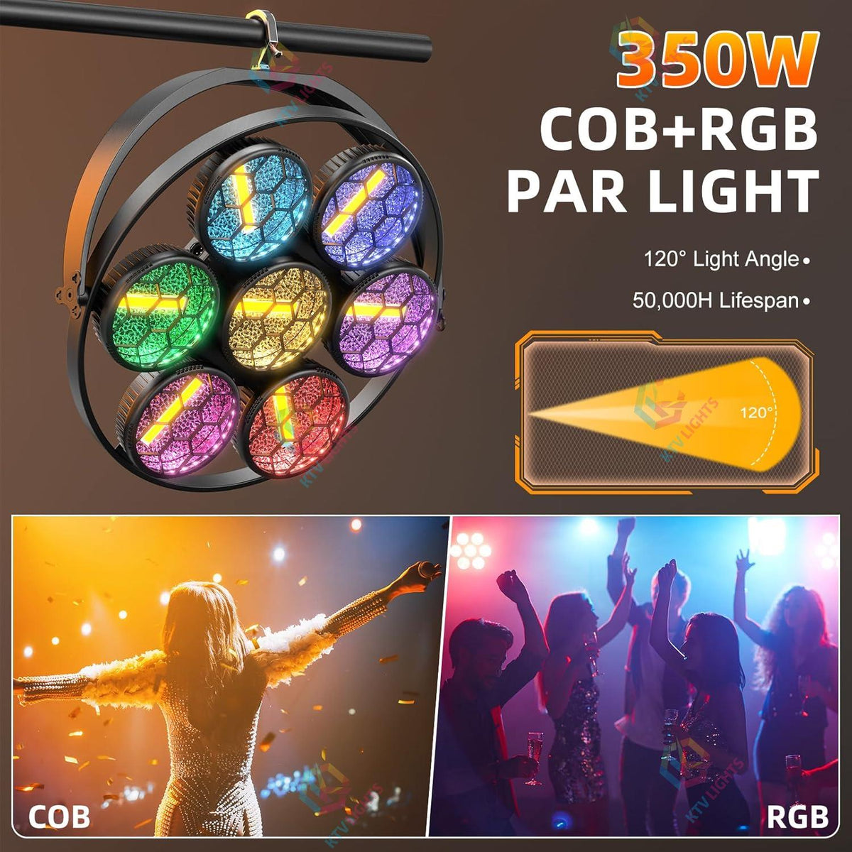 KTVLIGHTS 350W Retro RGB COB Stage Light 4-in-1 PAR Light-F3
