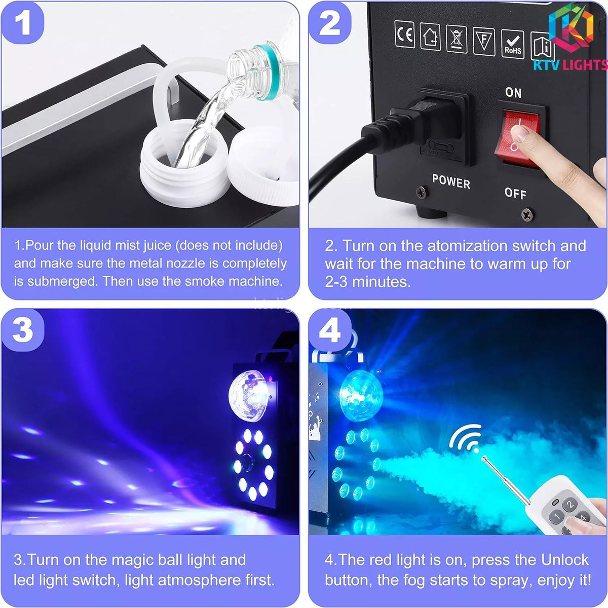 KTVLIGHTS 700W 9-LED RGB Fog Machine with Remote-Y3