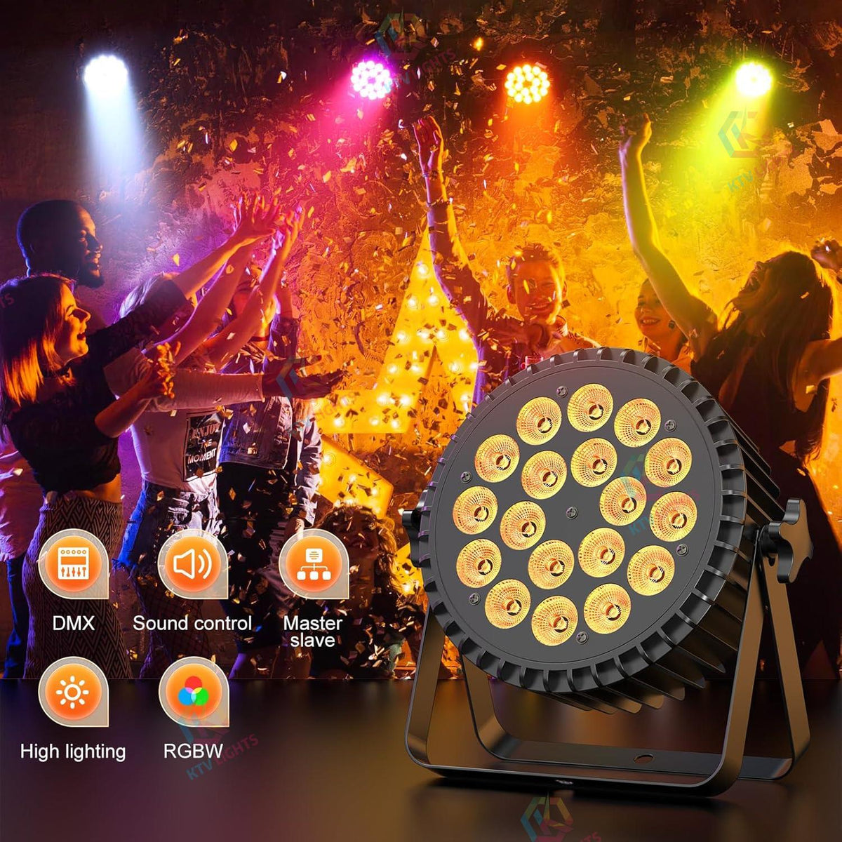 KTVLIGHTS 18-LED RGBW UV 6-in-1 PAR Stage Light-P22