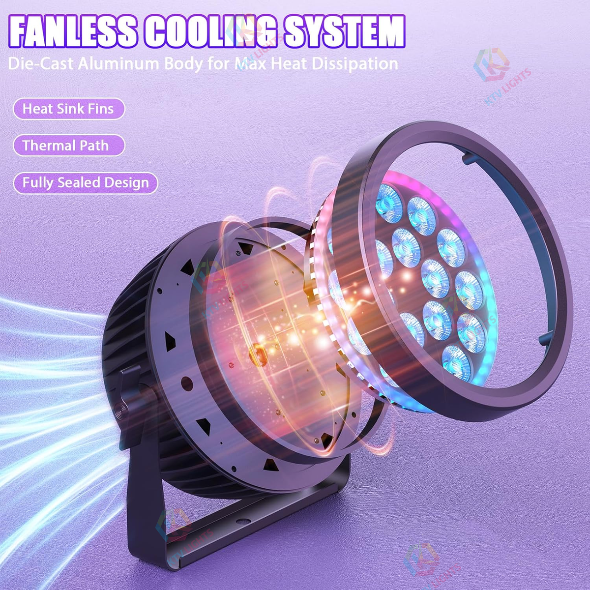 KTVLIGHTS 200W RGBW 4-in-1 Fanless Silent Stage Light-P56