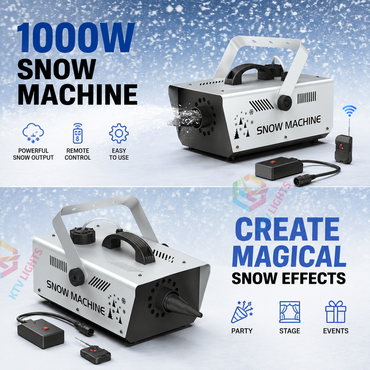 KTVLIGHTS 1000W Snow Machine with Remote Control-H3