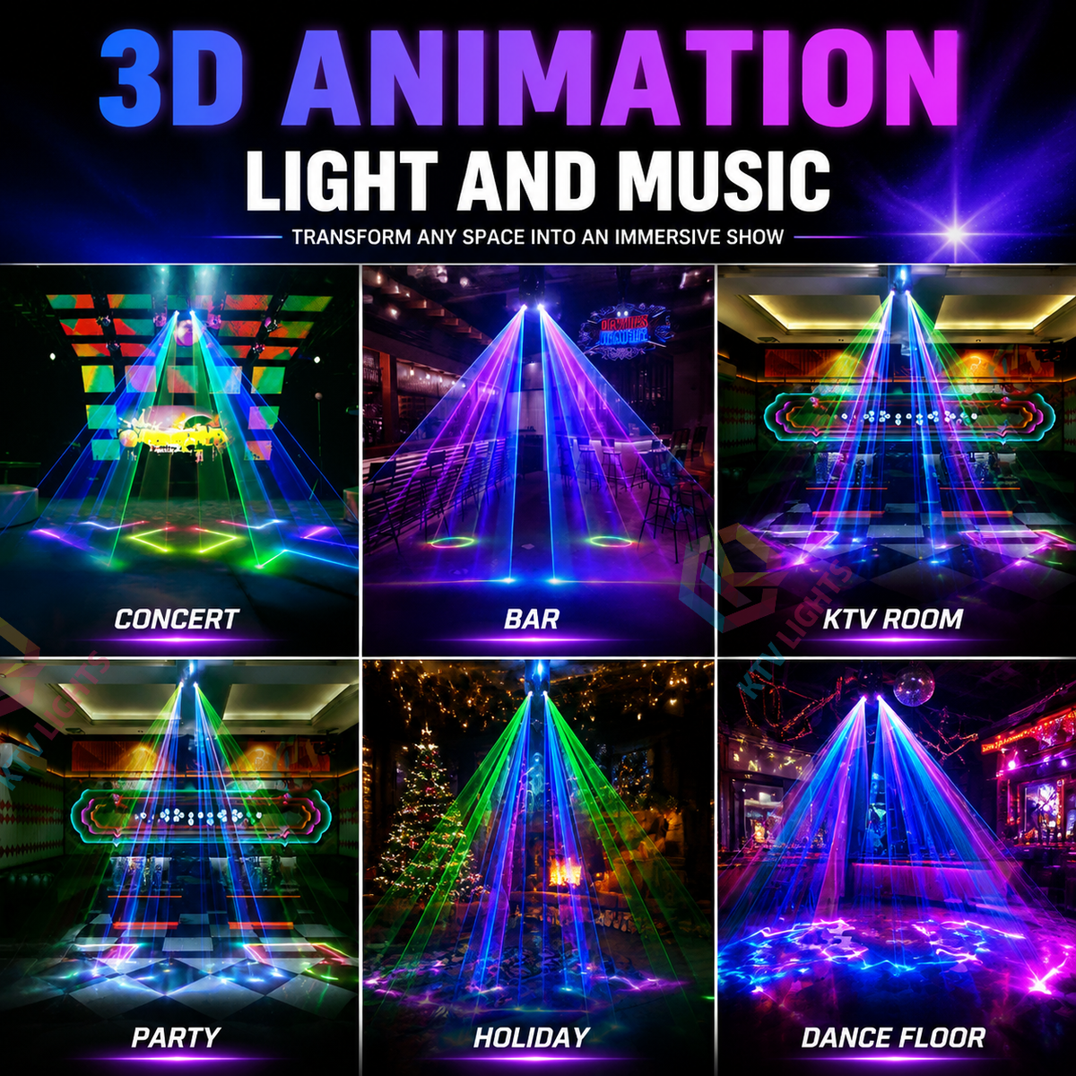 KTVLIGHTS RGB 3D Animation Laser Light – DJ Stage Effects – DMX512- A28