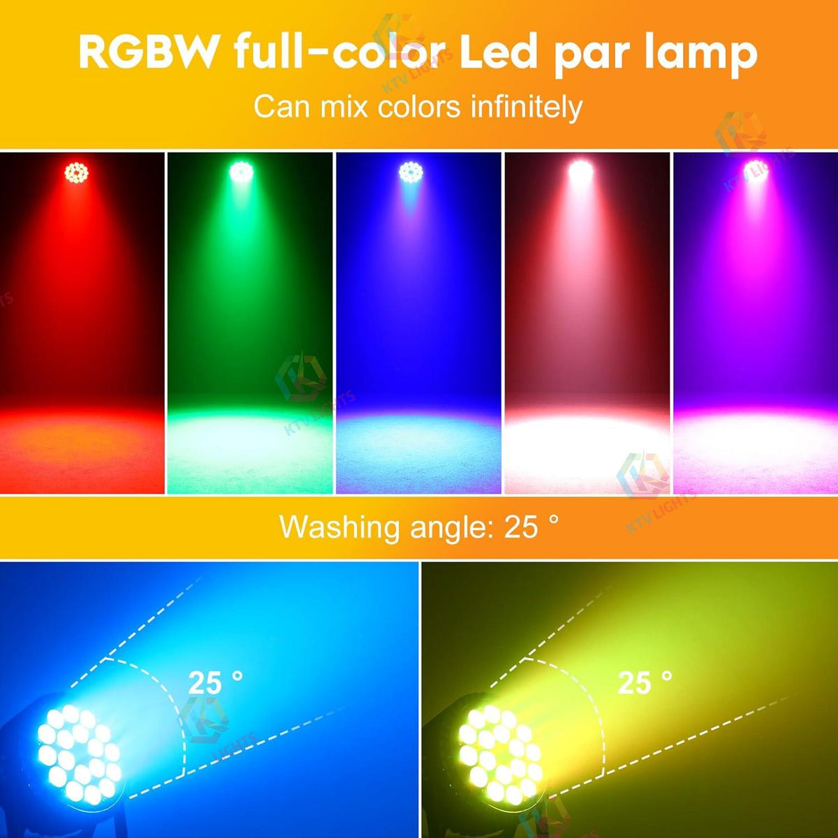 KTVLIGHTS 18-LED RGBW UV 6-in-1 PAR Stage Light-P22