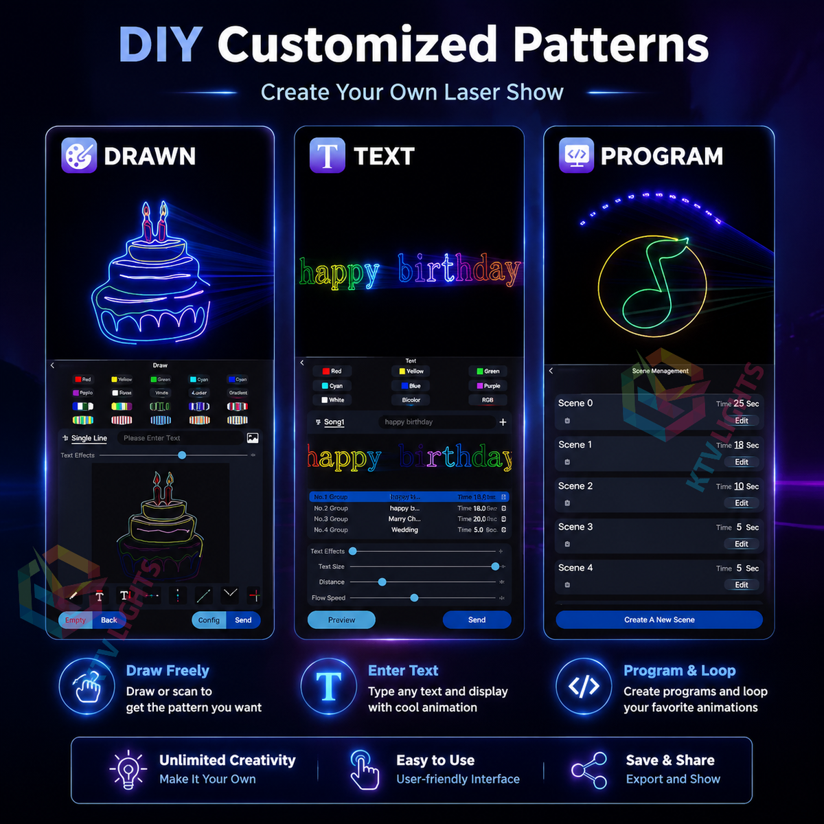 KTVLIGHTS APP Animation Laser Light with Custom Logo & Text Projection-A3