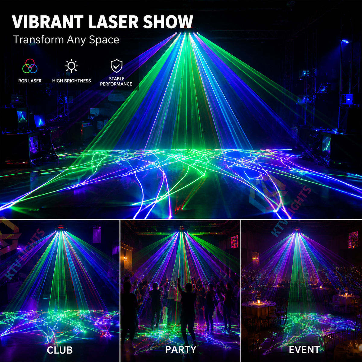 KTVLIGHTS 6-Hole RGB Scanning DMX Laser Stage Light for DJ Clubs-B26