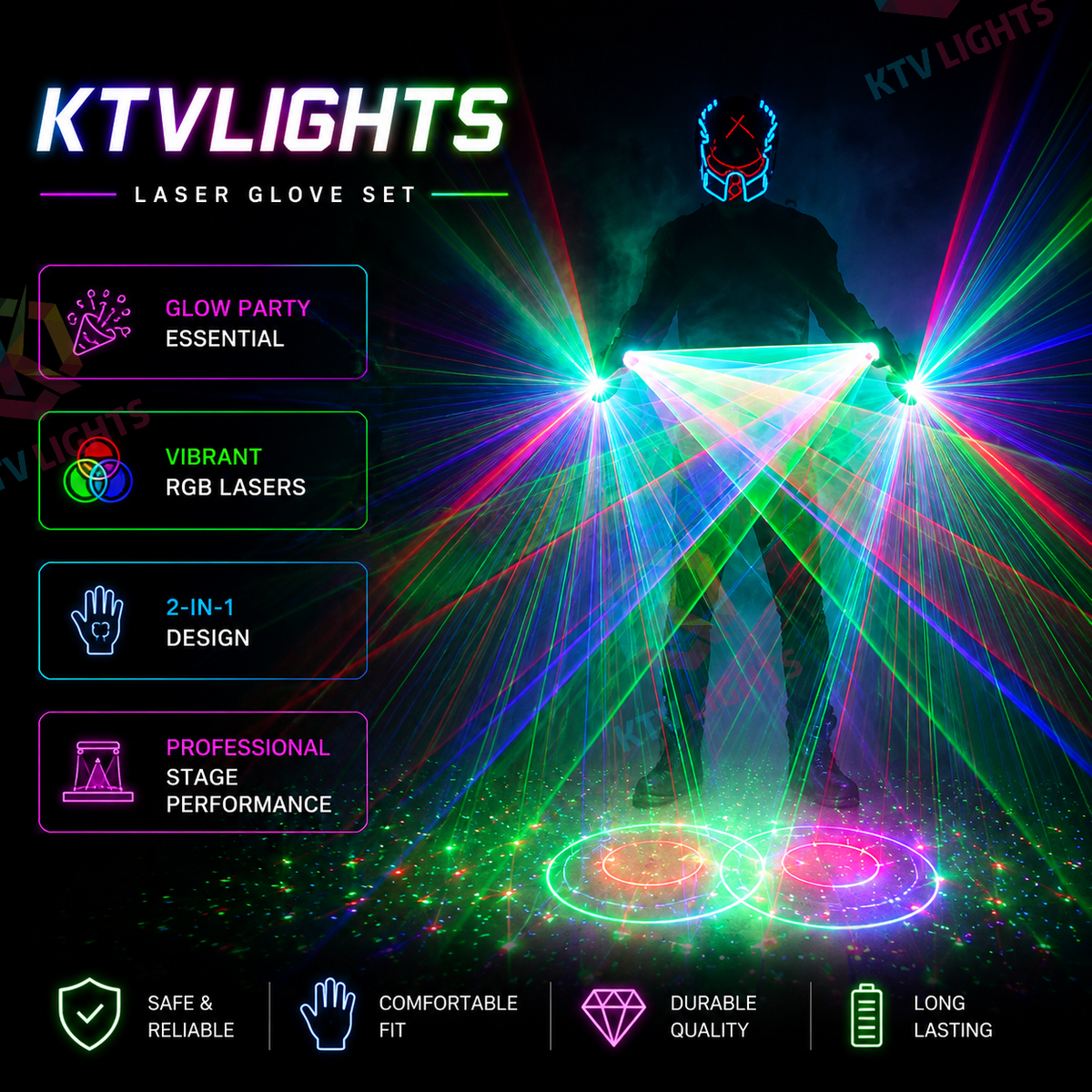 KTVLIGHTS Color Rotating Laser Gloves for Party & DJ Shows-M8