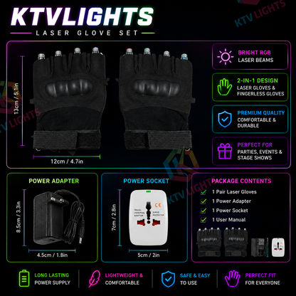 KTVLIGHTS Color Rotating Laser Gloves for Party & DJ Shows-M8