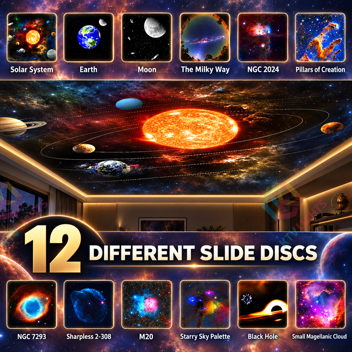 KTVLIGHTS 4K Planetarium Projector with 12 HD Galaxy Discs-S49