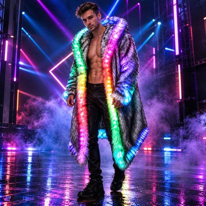 StageLumo LED Faux Fur Coat for Cosplay, Festivals & Parties-M60