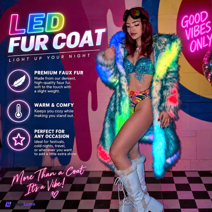 StageLumo LED Faux Fur Coat for Cosplay, Festivals & Parties-M60