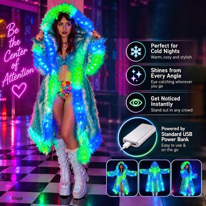 StageLumo LED Faux Fur Coat for Cosplay, Festivals & Parties-M60