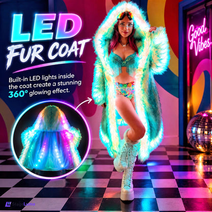 StageLumo LED Faux Fur Coat for Cosplay, Festivals & Parties-M60