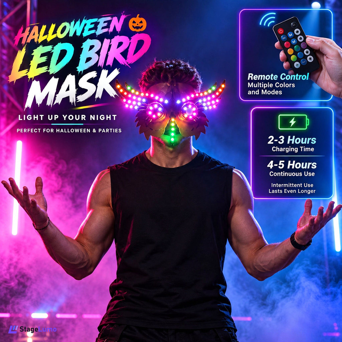 StageLumo Halloween LED Bird Mask for Adults & Cosplay-M59