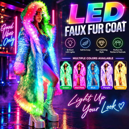 StageLumo LED Faux Fur Coat for Cosplay, Festivals & Parties-M60
