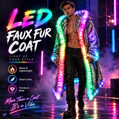 StageLumo LED Faux Fur Coat for Cosplay, Festivals & Parties-M60