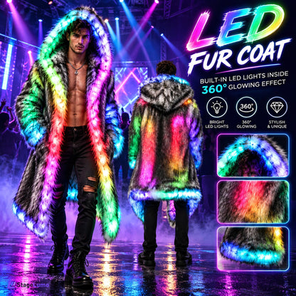 StageLumo LED Faux Fur Coat for Cosplay, Festivals & Parties-M60